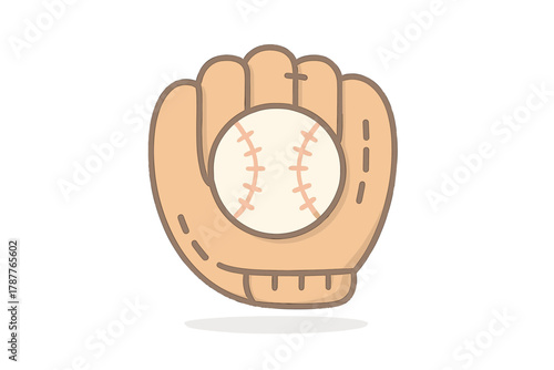Minimalist baseball glove catching a white ball graphic element
