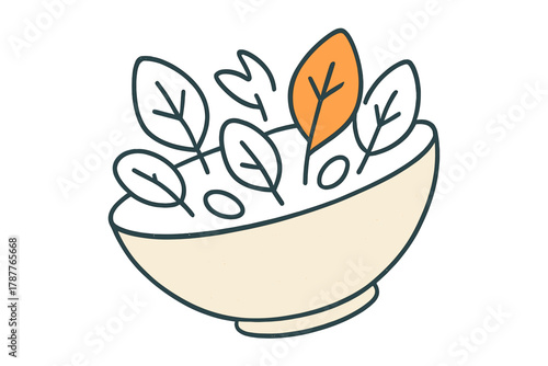 Simple bowl of fresh salad greens with stylized leaves