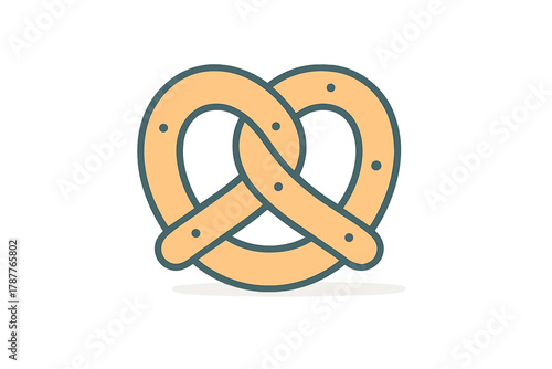 Simple baked pretzel icon with salt dots in outline style