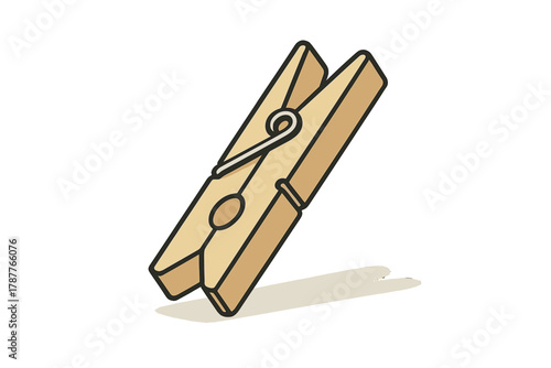 Wooden clothespin icon with simple shadow effect