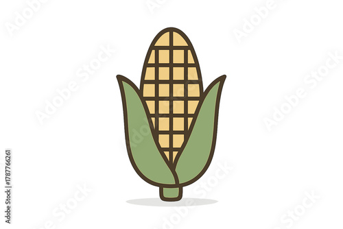 Stylized corn cob with husks and kernels icon design