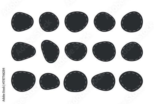 Seamless pattern irregular pebble shapes dashed outline hand drawn abstract stones organic contour graphic vector minimal modern decorative background creative illustration texture design