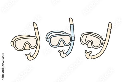 Three colorful snorkeling masks and breathing tubes for underwater exploration