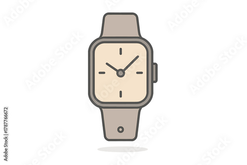 Minimalist square wristwatch with beige face and gray strap