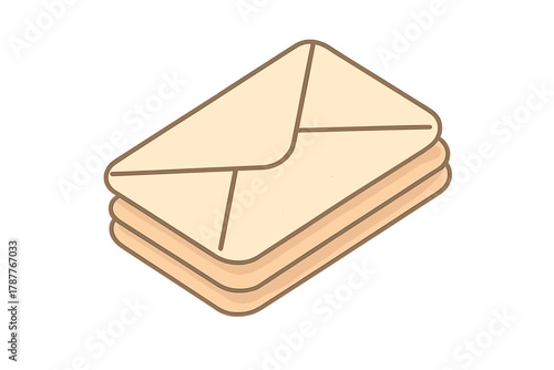 Stack of three sealed paper envelopes with brown outline