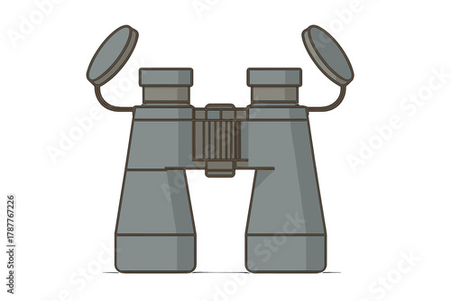 Gray binoculars with open eyecups isolated on white background