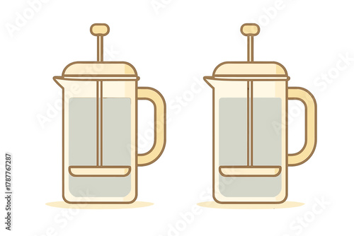 Two coffee french press pots with plunger mechanism shown side by side