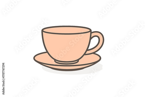 Stylized peach teacup and saucer icon design