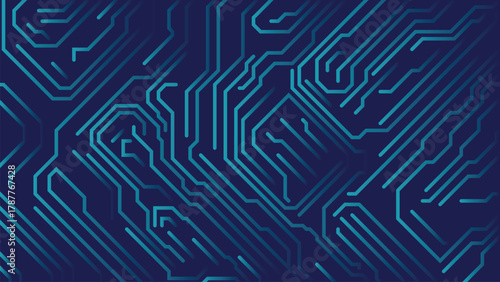 Circuit board, technical background, chip pattern, motherboard, Artificial Intelligence concept. Light and dark blue colors. Computer electronic horizontal backdrop. Flat vector illustration eps 10