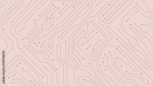 Circuit board, technical background, chip pattern, motherboard, Artificial Intelligence concept. Light beige pink colors. Computer electronic horizontal backdrop. Flat vector illustration eps 10