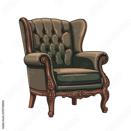 Elegant armchair illustration vintage style furniture with button tufting isolated on white background