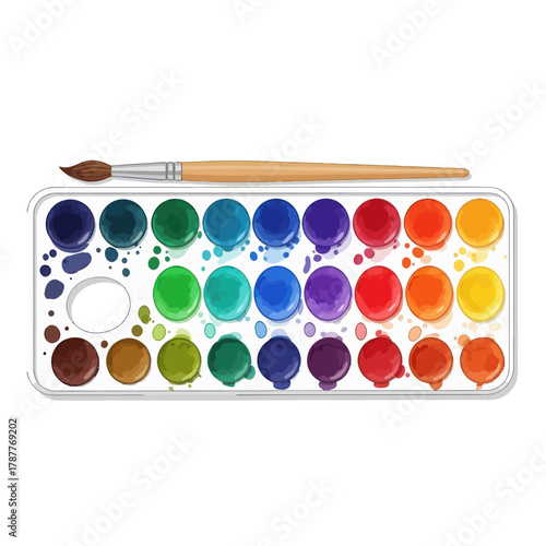 Watercolor paint palette with brush vibrant colors for artistic projects isolated on white background