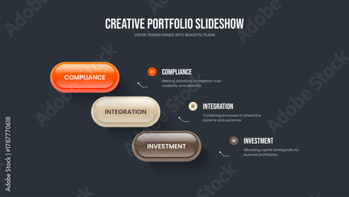 Market Review Three Option Diagram Presentation Layout. Service Introduction 3 Element Infographic Frame Design. Enterprise Planning Slide Template Vector Illustration.