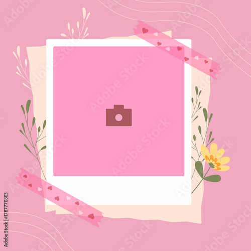 Retro square Polaroid Photo Frame Template