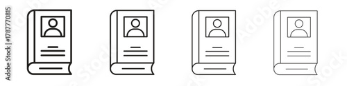 Biography icon outline symbol. Editable Stroke collection.