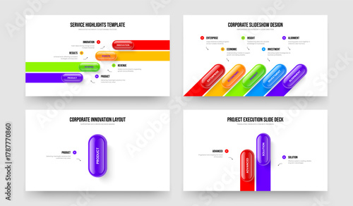 Digital Forecast 4 5 1 2 Element Diagram Presentation Template Collection. Project Planning Four Five One Two Option Infographic Frame Layout Vector Illustration Set.