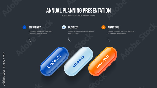 Business Planning Presentation Template Vector Illustration. Investor Forecast Three Element Diagram Slide Layout. Project Overview 3 Option Infographic Frame Design.