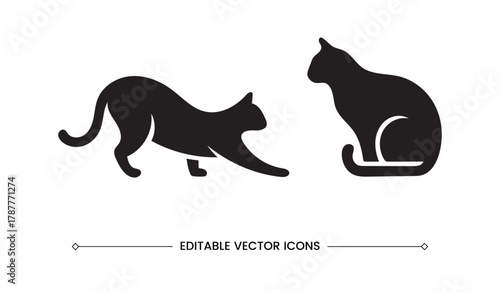 Black Cat Silhouettes Icon Set