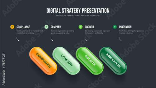 Market Overview 4 Option Diagram Slideshow Design. Product Campaign Presentation Template Vector Illustration. Service Launch Four Element Infographic Slide Layout.