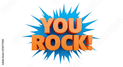 Orange you rock text with blue burst on a white background view with transparent background