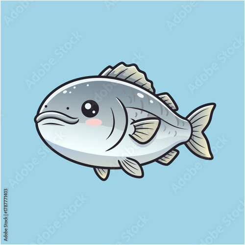 An adorable cartoon fish illustration, a cute aquatic character isolated on a blue background