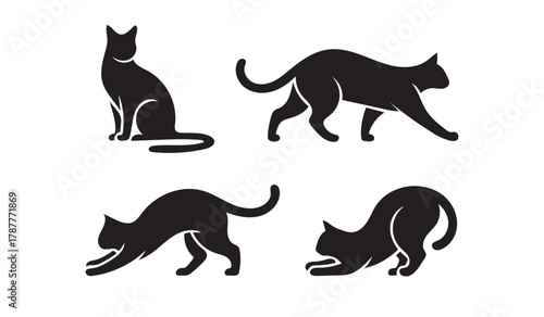 Black Cat Silhouettes in Various Poses