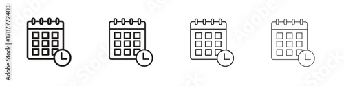 Calendar clock icon outline symbol. Editable Stroke collection.