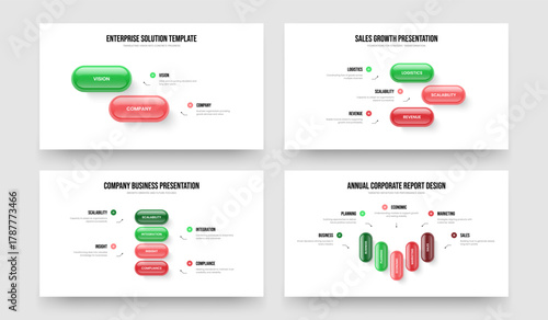 Corporate Innovation 2 3 4 5 Step Diagram Slide Design Collection. Market Planning Two Three Four Five Option Infographic Frame Layout Vector Illustration Bundle.