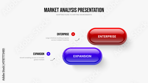 Enterprise Plan Two Element Diagram Presentation Layout. Creative Analysis 2 Option Infographic Frame Design. Project Visualization Slideshow Template Vector Illustration.