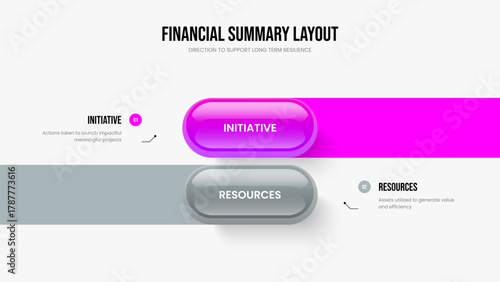 Market Visualization 2 Element Diagram Slide Design. Creative Planning Slideshow Template Vector Illustration. Modern Performance Two Option Infographic Frame Layout.