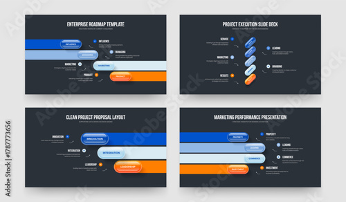 Professional Profile 4 5 3 Element Infographic Presentation Template Set. Digital Report Four Five Three Option Diagram Frame Design Vector Illustration Collection.