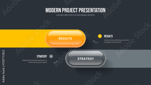 Creative Visualization 2 Step Infographic Slideshow Design. Sales Introduction Slide Layout Vector Illustration. Business Performance Two Option Diagram Frame Template.