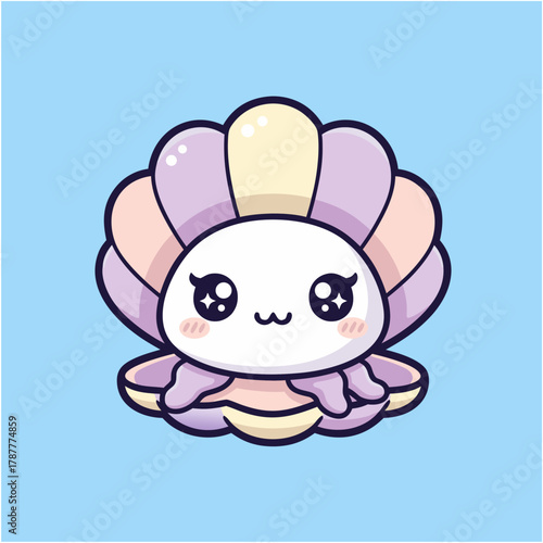 Adorable Kawaii Shell Illustration with Pastel Shades and Cute Details