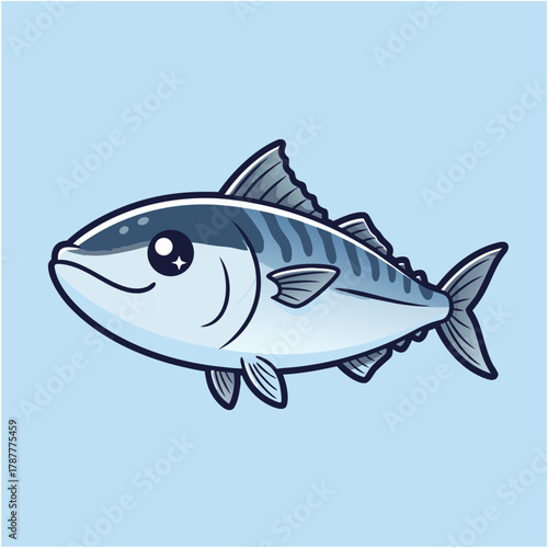 Charming Cartoon Mackerel Illustration with Cute Expression, Perfect for Aquatic Themes
