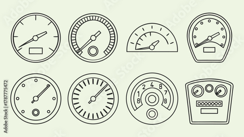Outline Measurement Gauges Set Vector Icons Dashboard Interface with vector illustration