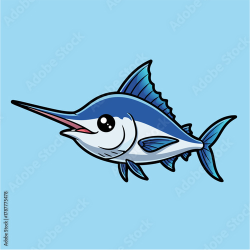 Cartoon Marlin Fish Illustration - Adorable Blue and White Sea Creature