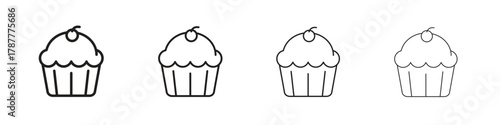 Cupcake icon outline symbol. Editable Stroke collection.