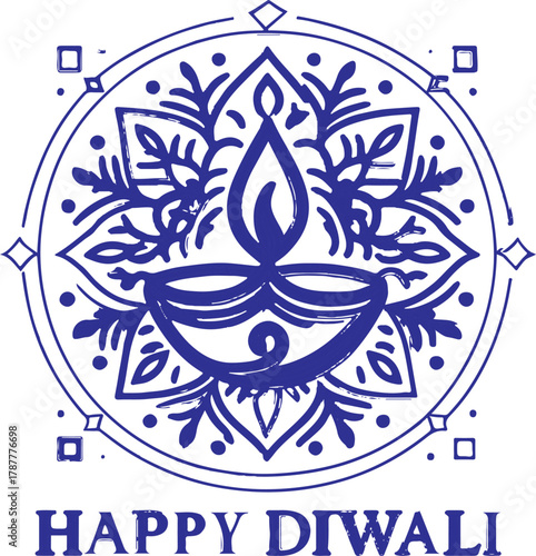 Monochromatic Outline Diya Vector Graphic - Ready-to-Use Engraving Template