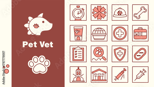 Pet Veterinary Care Animal Health Clinic Icons Set with vector illustration
