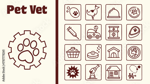 Pet Vet Veterinary Animal Care Clinic Line Icons Set with vector illustration