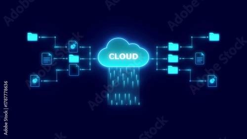 Wallpaper Mural Cloud Storage Network with Text Label and Folders on Dark Blue Background cloud computing digital Torontodigital.ca