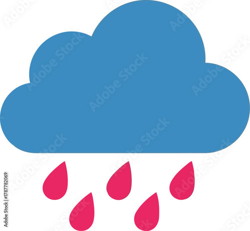 Blue cloud raining pink drops icon