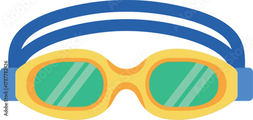 Yellow swim goggles blue strap green lenses
