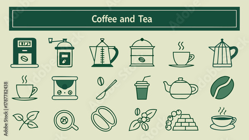 Coffee Tea Beverage Outline Vector Icons Set with vector illustration