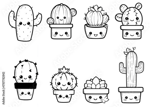 Cute Cactus coloring page. Coloring activity for kids. Simple cute kid drawing. Contour image of cactus scribble for coloring for adults.