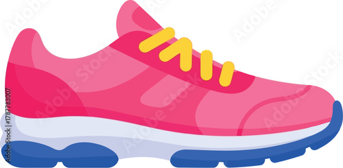 Vibrant pink running shoe with yellow laces