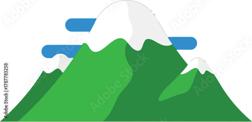 Green mountain peaks with snow clouds flat vector