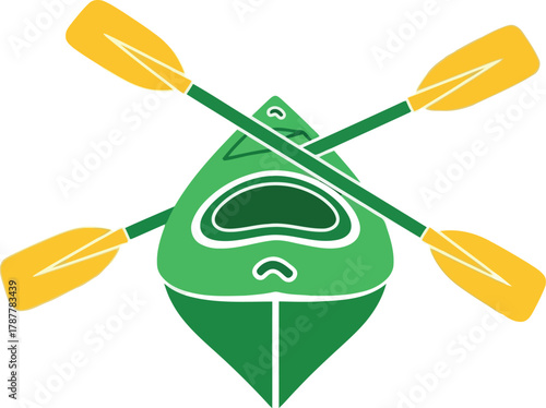 Green kayak with crossed paddles icon