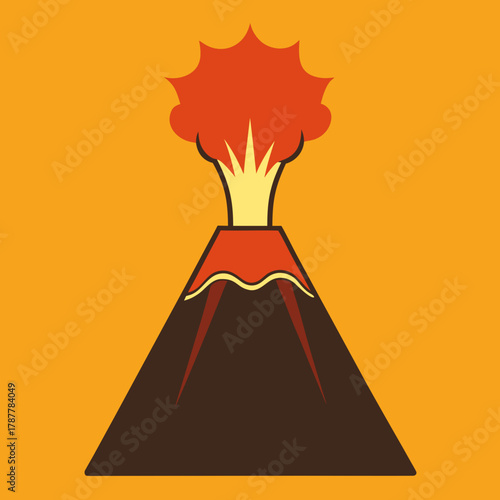 Stylized volcano eruption with orange background