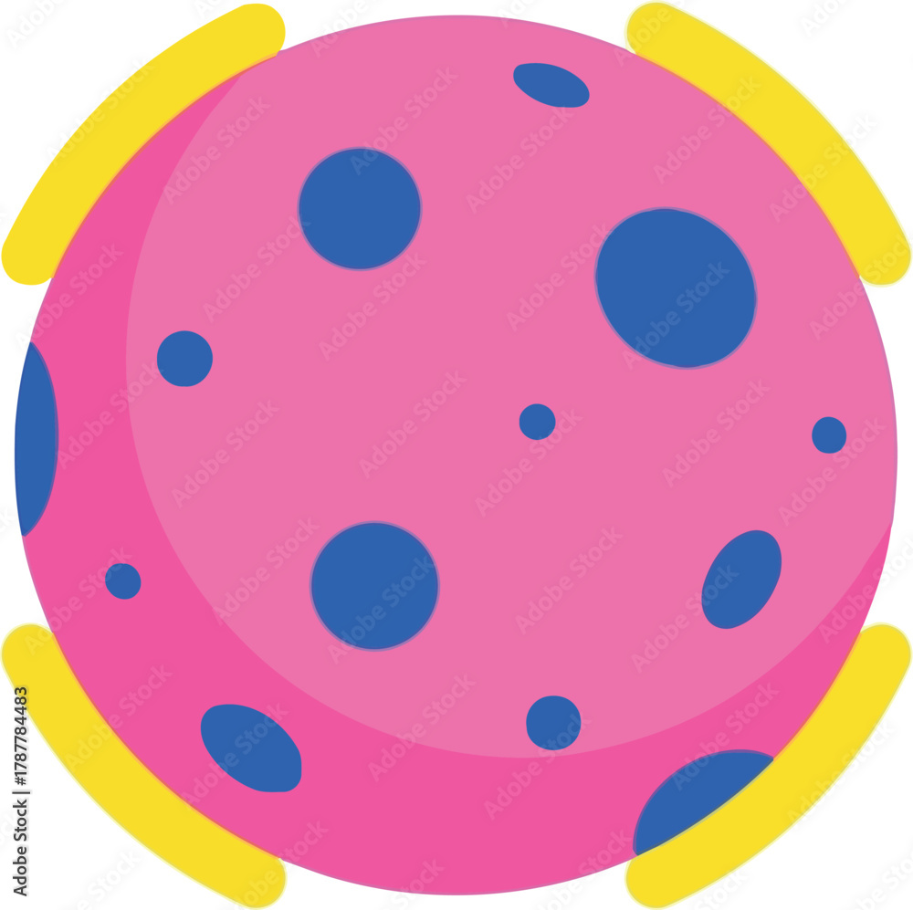 Fototapeta premium Pink planet with blue spots and yellow halo